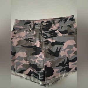 Almost Famous Pink and Black Camouflage Jean Shorts
